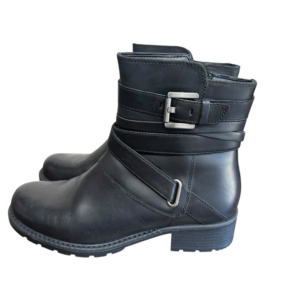 Clarks Women's Orinoco Sash Black Leather Moto Ankle Boots Block Heel Zip Size 8 - Picture 5 of 12
